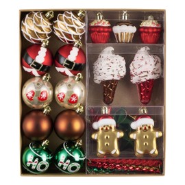DecorbyHannah 40ct Christmas Ornaments Set, Assorted Red Green Gold Christmas Tree Ornaments Decorations, Shatterproof Decorative Gingerbread Ornamnets for Xmas Tree, Party, Home Decor (Value Pack)
