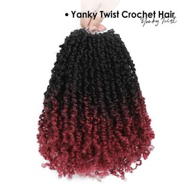 Yanky Twist Crochet Hair (8+10+12 inch)*3,Total 9 packs,Ombre Burgundy,Pre-Looped Yankee Twist Mini Passion Twist,Pre-Twisted Micro Spring Twist,Boho Twist Crochet Hair with Curly Ends (OT1B/Bug#)