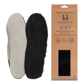 HANDARTE Genuine Thermal Leather Insoles - Orthopedic Vegetable Tanned - Odor Eater Natural Padded with Latex Foam - Magic Absorbent - Heater - Black with Keychain Gift (US W10/M8.5 | EU42)