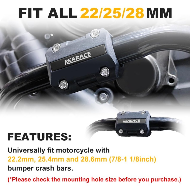 REARACE 2 Pair Motorcycle Bumper Blocks, 22MM/25MM/28MM Engine Guard Bumper