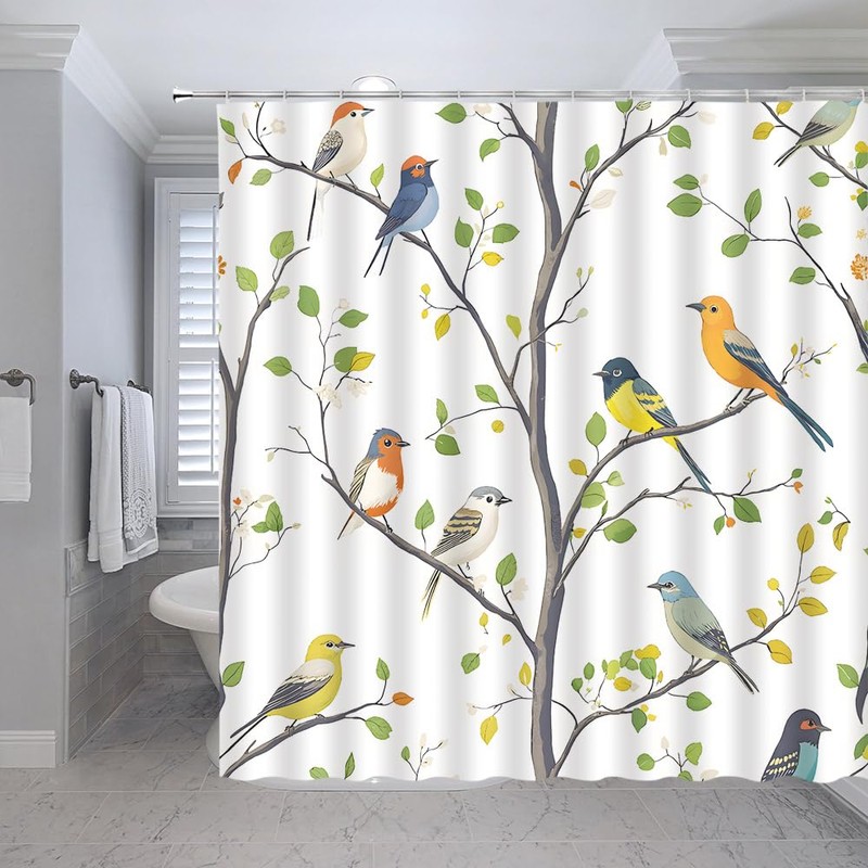 Fsfusvk Bird Shower Curtain Spring Colorful Birds on Tree with