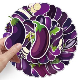 Pack of 50 Aubergine Stickers for Bicycle, Car, Bumper, Laptop, Luggage, Motorcycle, Skateboard, Fridge, Aesthetic Cute Vegetable Vinyl Stickers, Girls, Children, Teenagers, Gift, Waterproof Stickers