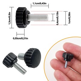ACTIUSIS Knurled Screws M4 x 10 mm Pack of 20 Black PP Plastic Cover + White Galvanised Screws