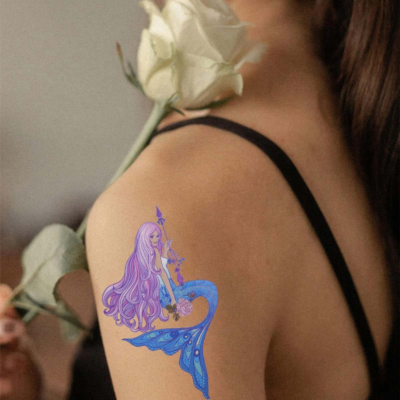 Zotemo 12 Pack Mermaid Temporary Tattoos, Waterproof Body Art Stickers
