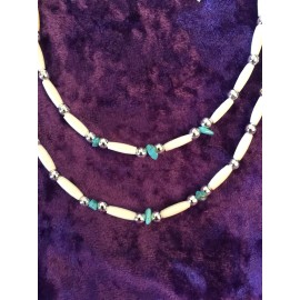 Cactus Mountain Designs Handmade Bone Beaded Necklace w turquoise MADE IN USA by Cactus Mountain Designs