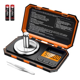 ORIA Digital Fine Scale, 50 g / 0.001 g Milligram Scale, Precision Scale, Pocket Scale, Jewellery Scale, Portable Mini Scale, 50 g Calibration Weights & Tweezers, Tare Function, LCD Display - Orange