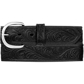 Classic Western Tooled Leather Belt - Made in USA (Black 38)