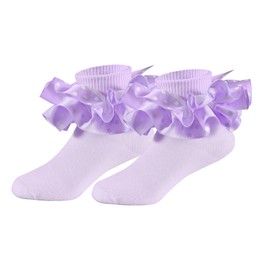 WBZOTSS Toddler Christmas Lace Ruffle with Cute Snowflake Big Frilly Turn Cuff Dress Socks for Girls Christmas Gift (US, Age, 6 Years, 8 Years, polka dot - Purple)