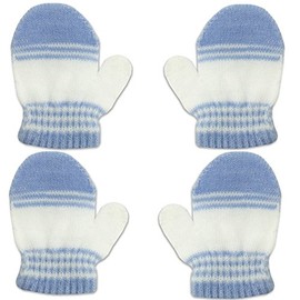 grinderPUNCH 2 Pair Pack Infant Baby Boys Girls Mittens Warm Knitted for Winter Gloves (2 Pack Stripe Light Blue)