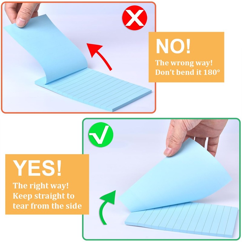 9 Pack Lined Sticky Notes 4"x6" Bright Colors Self-Stick Note