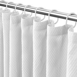 Hereisa Waffle Weave Shower Curtain, White Fabric Bath Curtain with 12 Reinforced Metal Grommets & 2 Magnets, 85 GSM Heavyweight, 72x72 Inches