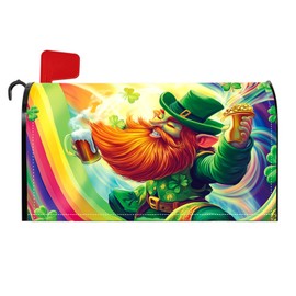 Rchovsam St Patricks Day Mailbox Cover Magnetic Standard Size Spring Colorful Magnetic Mailbox Cover Green Gnomes Beer Post Cover Decor Waterproof Wraps for Garden Decor 21x18 Inch