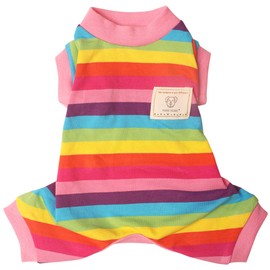TONY HOBY Pet Clothes for Dog Pajamas with Colorful Rainbow Stripe Pet Onesies for Puppies PJS Jumpsuit Soft Lightweight Cotton Apparel Pink