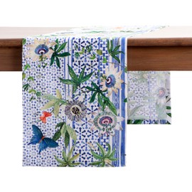 Maison d' Hermine Table Runner 100% Cotton 37cm x 230cm Decorative Washable Tablerunner Easter Table cloth for Dining, Kitchen, Parties & Camping, Passiflora - Spring/Summer