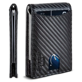 SERMAN BRANDS RFID Blocking Slim Bifold Genuine Leather Minimalist Front Pocket Wallets for Men with Money Clip Thin Gift (Modern Black 1.S)