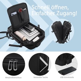 Clufar Laptop Backpack 17.3 Inch 20L-30L Travel Backpack Expandable Men Women with Laptop Compartment USB Charging Port Hand Luggage Aeroplane Carry on Cabin Backpack for Travel Weekender Business