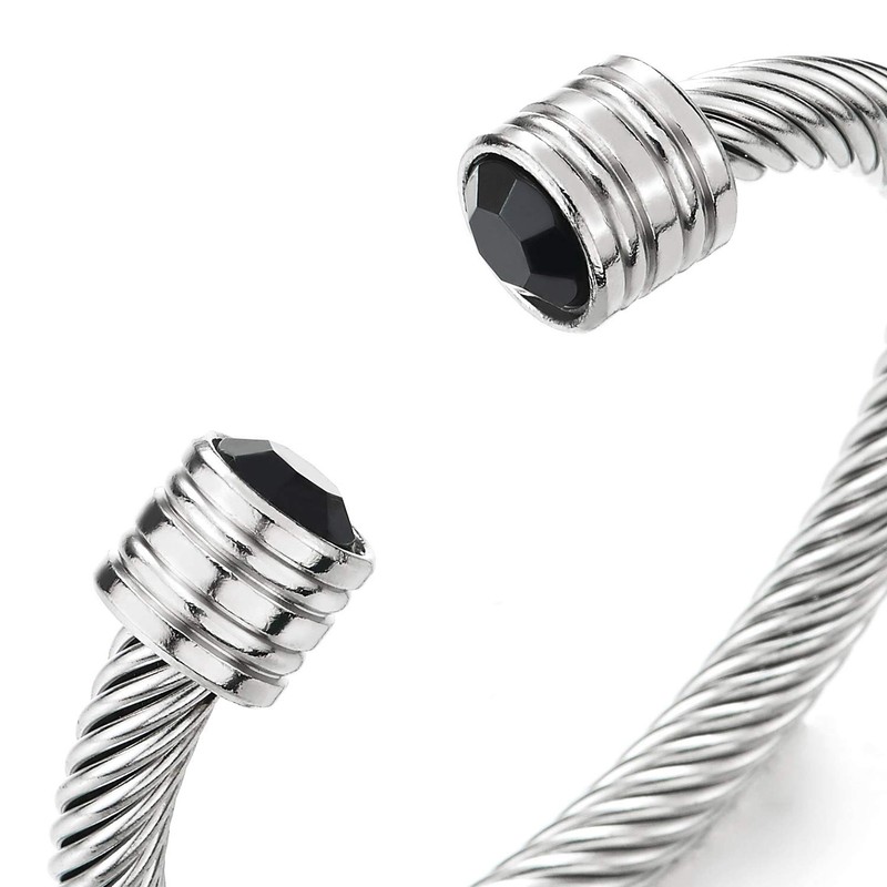 COOLSTEELANDBEYOND Men Women Steel Twisted Cable Cuff Bangle Bracelet with