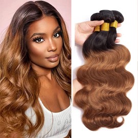 Human Hair Bundles 8 10 12 Inch Body Wave 3 Bundles Deals Human Hair Extensions Quick Weave （1B/30#）