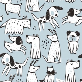 CRE8TIVE Blue White Dog Peel and Stick Wallpaper 24"x118" Cute Puppy Animal Wallpaper for Nursery Self Adhesive Blue Contact Paper Waterproof Removable Stick on Wall Paper for Kids Room Cabinets Walls