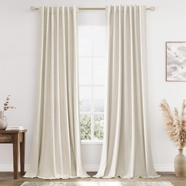 Guken Beige Cream Linen Blackout Curtains 108 Inch Length 2 Panels Set for Living Room Bedroom Back Tab Thermal Insulated 100% Black Out Linen Drapes Room Darkening Window Curtains 108 Inches Long