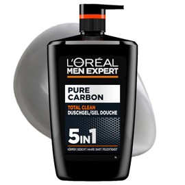 L'Oréal Paris, Men Expert, Pure Carbon Total Clean Shower Gel with Carbon 5-in-1, Carbon-Enriched, Multifunctional Cleansing Gel for Face and Body, for Men, 1 L