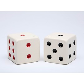 Fine Ceramic Red and Black Dice Salt & Pepper Shakers Set, 1 5/8"