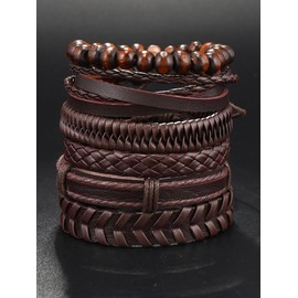 Vintage Braided Beaded Bracelet, 6 Counts Punk Hip Hop Street Matching Bracelet Kit, Casual Classic Fashion Accessories for Men, Boy's Gift for Daily Life, Fall Outfits, Earthtone Fall Freshness - Color: Brown, Specification: one-size