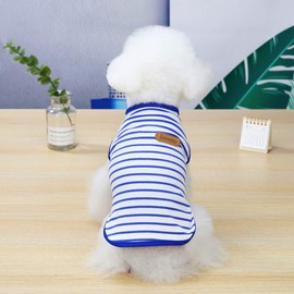 Pet Dog Striped T-Shirt for Small Dogs Cat Clothes Summer Cotton Shirt Puppy Clothes Sleeveless Vest Short Shirts, S-XXL (Blue, S)