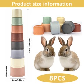 8 PCS Stacking Cups, Rabbit Stacking Cups, Stacking Cups for Rabbits-Bunny Toys for Hiding Food and Playtime Fun, Stack Up Cups For Rabbits Small Animals, Multi-Coloured and Various Sizes