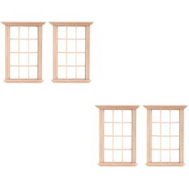 Housoutil 4pcs Miniature Dollhouse Furniture Woodenn Window, 1: 12 Scale Miniatures Woods Windows, Mini Window Frame Model Mini DIY Shutters Craft Accessories for Dolls Houses Decoration
