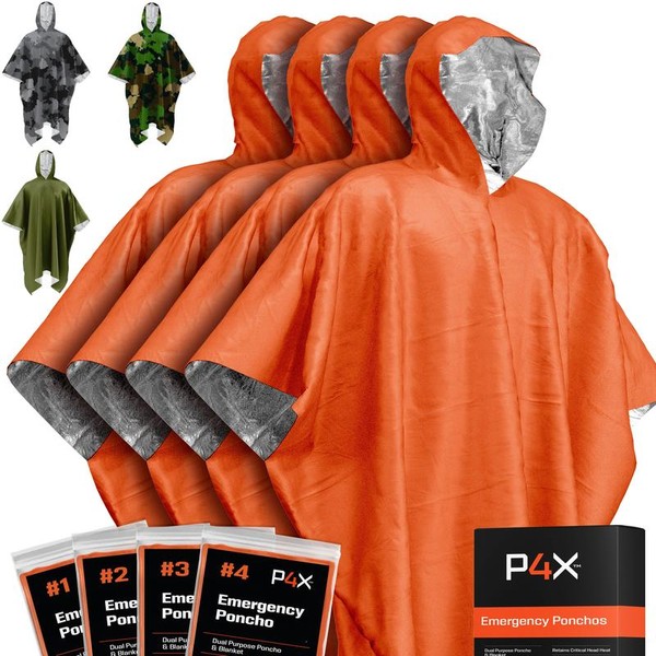 PREPARED4X P4X Emergency Poncho Mylar Survival Blanket - Color: Orange