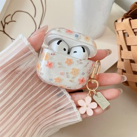MINSCOSE Compatible with AirPods 4 Clear Case, Cute Colorful Floral Design with Girly Floral Keychain, Soft TPU Protective Cover for AirPods 4th Generation for Women Girls