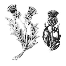 GALPADA Double Scottish Thistle Brooch 2pcs Antique Silver Tone Scottish Pin Vintage Ireland Irish Royal House Banquet Badge Luckenbooth Jewellery Gift, Faux Leather, No gemstone