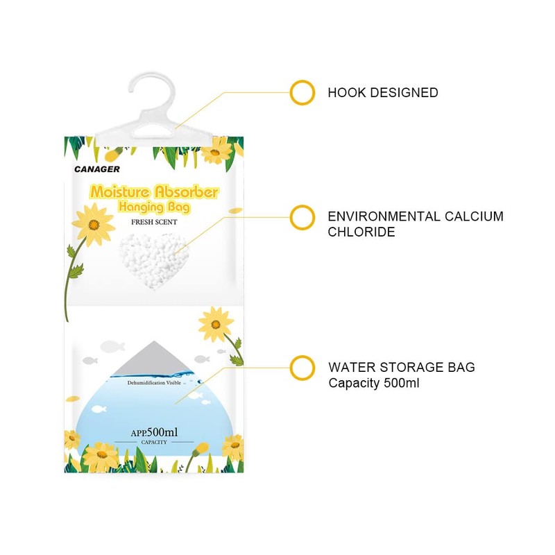 CANAGER Moisture Absorber -12 Pack,Fresh Scent Hanging Humidity Bag,Home,Car, and