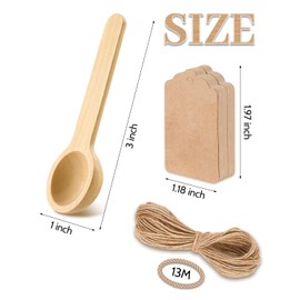 MORGLES 60pcs Small Wooden Spoons Set, 3 Inch Mini Wooden Spoons for Jars, Disposable Small Spoons Bulk, Wood Tasting Spoon with Tags and Twines, for Spice Honey Sugar