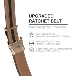 white deer Men's Ratchet Leather Belt Without Holes Automatic Closure Business Suit Clothing 35mm Width Adjustable, Bronze and black