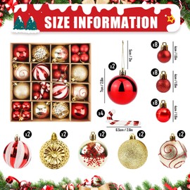 Christmas Baubles, 40 Pieces, Red and Gold Christmas Bauble Ornaments, Plastic Decorative Baubles, Hanging Christmas Decoration for Christmas Tree, Holidays Party, Home, Wedding