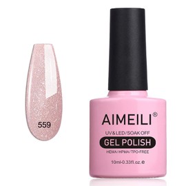 AIMEILI Hema Free Gel Nail Polish Nude Pink Glitter Gel Polish Neutral Color Skin Tone Sparkle Pink Natural Soak off U V LED Cured for Home Salon DIY Nail Art -559 10ml