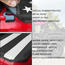 Shadeidea JK Cargo Cover Compatible with Jeep Wrangler Tonneau Cover JKU (2007-2018) 4 Door Rear Trunk Ton Cover Black - America Flag in White Vinyl Tailgate Cover - 3 Year Warranty