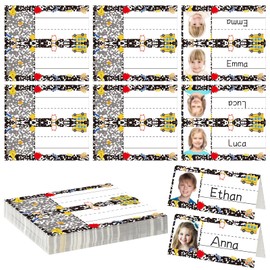60 Pcs Name Tags for Classroom, Composition Book Name Tags for Desk with Blank Photo Area, Back to School Teacher Supplies,Desk Labels for Classroom Decoration, Home and Office Use