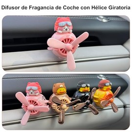 OFFCURVE Ambientador para Coche Clip Ventilador - Diseño Piloto de Dibujos Animados, Difusor con Hélice Rotativa, Aromatizante Auto con Pastillas Reemplazables(Rosa)