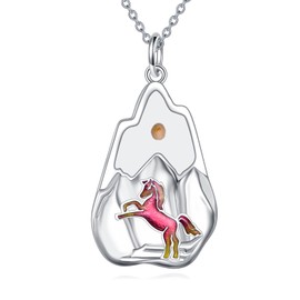 POPLYKE Mustard Seeds Horse Necklace for Women 925 Sterling Sliver Mountian Necklace Mustard Seeds Necklace Horse Necklace Pendant Jewelry Gifts for Women