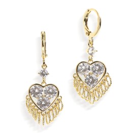 Sonateomber Gold CZ Heart Dangle Drop Small Hoop Earrings for Women Teen Girls Cute Rhinestone Crystal Cubic Zirconia Love Hearts Valentines Earring Cartilage Hypoallergenic Wedding Holiday Prom Fashion Jewelry Gift