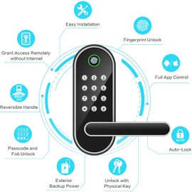 Keyless-Entry Fingerprint Smart Door Lock: Sifely Digital Electronic Lock with Code Passcode, Electric Door Knob, Biometric Door Handle, Perfect for Exterior/Interior/Entry/Bedroom Doors (Nickel)