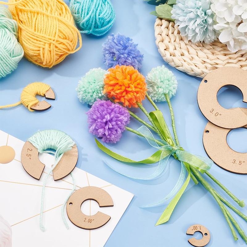 BENECREAT 12pcs Pom Pom Maker Wood Pompom Maker Tool 1/1.5/2/2.5/3/3.5