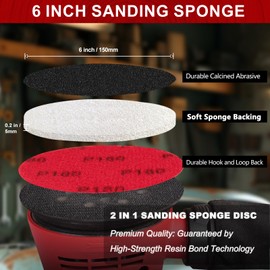 Shineboc 12Pcs 6 Inch Hook and Loop Sanding Sponge Discs 1200 Grit Wet Dry Sandpaper with Buffer Backing Pads for Random Orbital Sander Curved Surface and Large-Area Sanding for Automotive Metal Wood