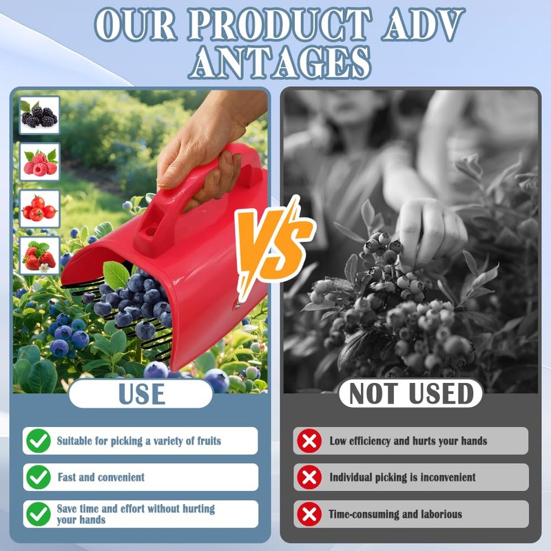 KCVV Berry Picker With Handle, Plastic Blueberry Picker, Red Fruit