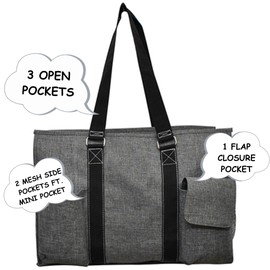 NGIL Zip-Top Tote Bag with Exterior Pockets for Working Women, Nurses, and Moms, Design in USA (Crosshatch-Gray)