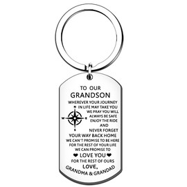 HULALA To Our Grandson Keyring Key Ring Gifts From Grandparents For Men Boys Birthday Christmas Keychain Silver