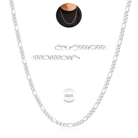 Rajputana S925 Sterling Silver 3 mm/5 mm Thick Figaro Chain for Men Colourfast Silver Chain Men's Robust Necklace Men's Jewellery for Men 18/20/22/24 Inches, Sterling Silver, No Gemstone